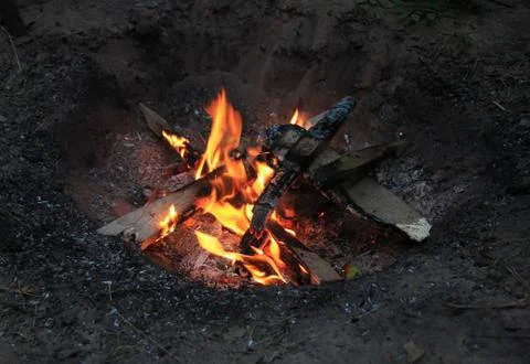 A bonfire in a forest Stock Photos