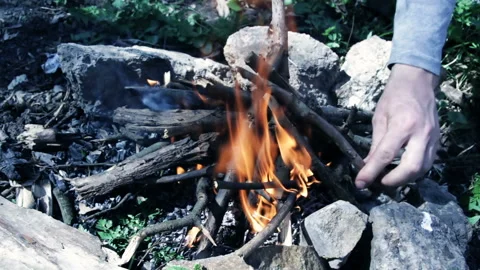 Bonfire in the forest, in summer Stock Footage 107388227