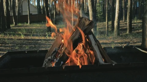 Bonfire in the grill close up Stock Footage 113276515