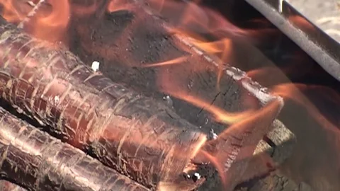 Bonfire in a grill zoom in Video stock 106280887