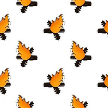 Bonfire hand drawn seamless pattern colored version Stock Illustration
