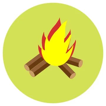 Bonfire icons in a flat style. Vector image on a round colored background. El Stock Illustration