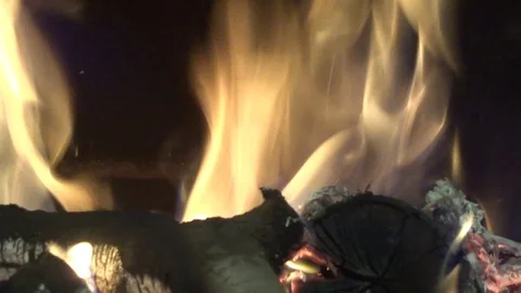 Bonfire inside. Living flame, coal and ashes Video stock 123994642