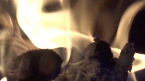 Bonfire inside. Living flame, coal and ashes Stock Footage 124956130
