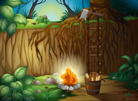 A bonfire in the jungle Stock Illustration