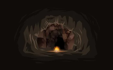 Bonfire with landscape of inside the cave Stock Illustration