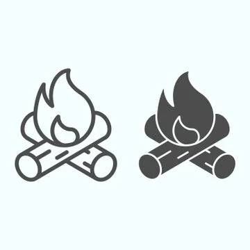 Bonfire line and solid icon. Two burned bones and fire in the forest. Autumn Stock Illustration