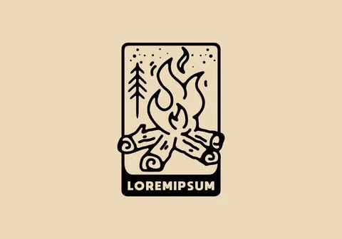 Bonfire line art in rectangle shape Illustrazione stock