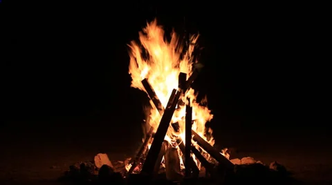 Bonfire lit at night Stock Footage 37812113