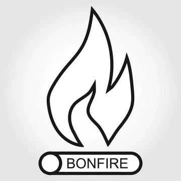 Bonfire logo template with line art flame icon and text vector flat Stock Illustration