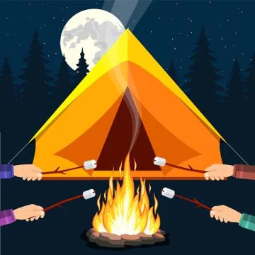 Bonfire with marshmallow. Ilustração Stock