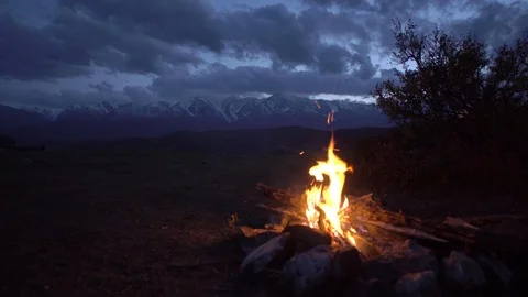 Bonfire in the mountains Stock Footage 95129916