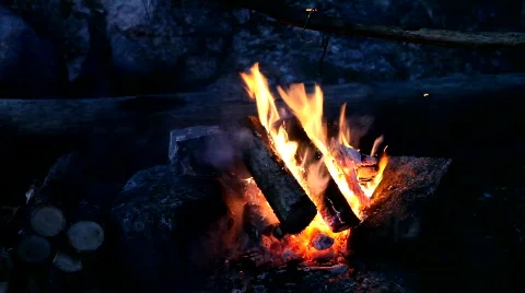 Bonfire at night camp Stock Footage 733857