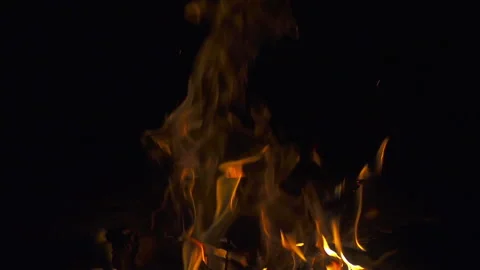 Bonfire at night close up, 240 fps slow motion Stock Footage 97758002