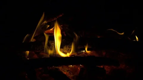 Bonfire at night close up, slow motion, full hd 1080p video footage Video stock 85424917