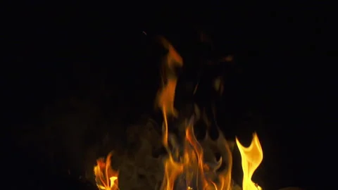 Bonfire at night closeup, 240 fps slow motion Stock Footage 97757989