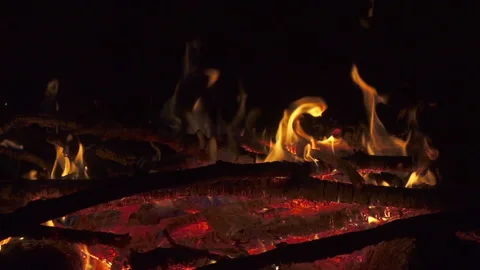 Bonfire at night closeup slow motion. Full hd 1080p video footage Stock Footage 97847247