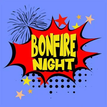 Bonfire Night Comic lettering Vector cartoon illustration in retro pop art st Stock Illustration