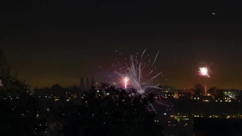 Bonfire Night Fireworks Timelapse Video stock 147675003