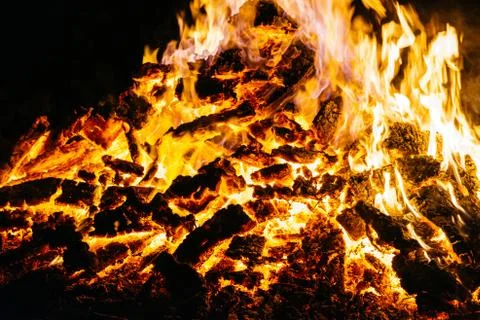 Bonfire at night in nature in the camp Stock Photos