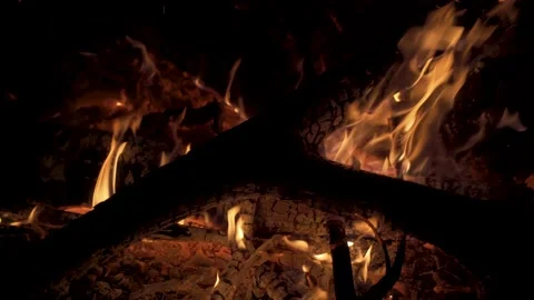 Bonfire at night, slide movement. 4K Stock Footage 130334158