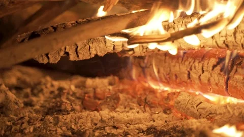 Bonfire at night, slide movement. 4K Video stock 130334867