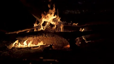 Bonfire at night, slide movement. 4K Stock Footage 136964137