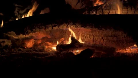 Bonfire at night, slide movement. 4K Stock Footage 136964694