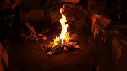Bonfire at Night, Slow Motion Stock Footage 86597769