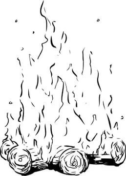 Bonfire or campfire with hot flames outline Stock Illustration