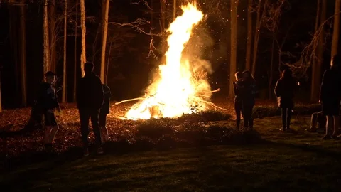 Bonfire with people Stock Footage