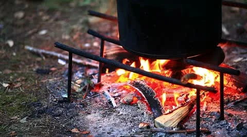 Bonfire picnic Stock Footage 10566156