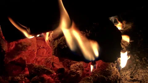 Bonfire in rapid with tongues of flame and red coals 240 fps Stock Footage 162074840