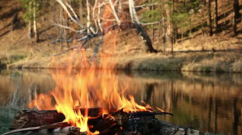 Bonfire of the river Stock Footage 49747679