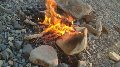 Bonfire on the rocks Stock Footage 155691672