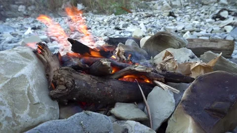 Bonfire by the sea 4K Stock Footage 159021926