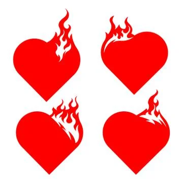 Bonfire set. Burning hearts Stock Illustration