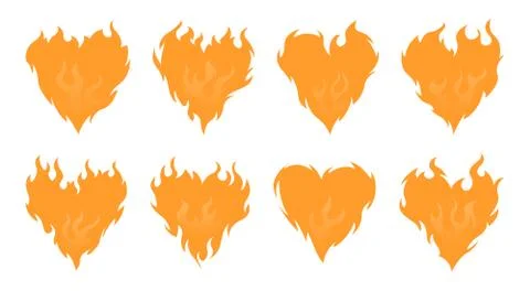 Bonfire set. Burning hearts Stock Illustration