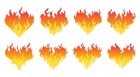 Bonfire set. Burning hearts Stock Illustration