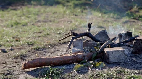 Bonfire smoke constantly changes direction. Floating particles. No person. Stock Footage 106782276