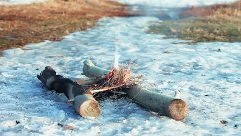 Bonfire In The Snow Stock Footage 152267703
