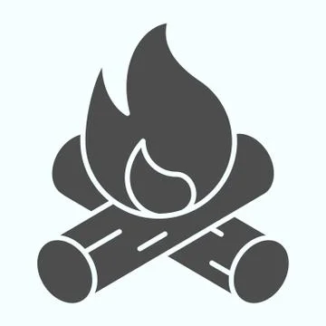 Bonfire solid icon. Two burned bones and fire in the forest. Autumn season Illustrazione stock