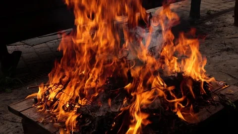 Bonfire on the street flame fire Stock Footage 113932280