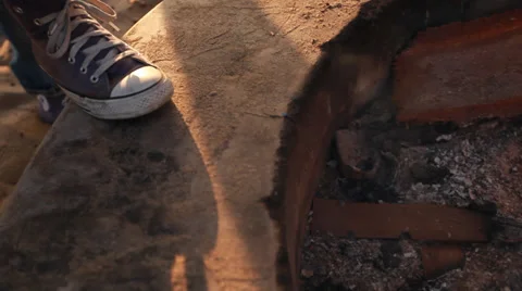 Bonfire - Tapping foot Stock Footage 36875360