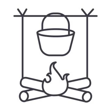 Bonfire, travel camping vector line icon, sign, illustration on background Stock Illustration