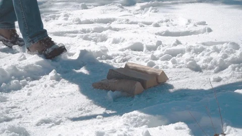 Bonfire in the winter forest Stock Footage 87586229