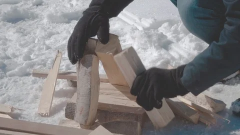 Bonfire in the winter forest Stock Footage 87586255