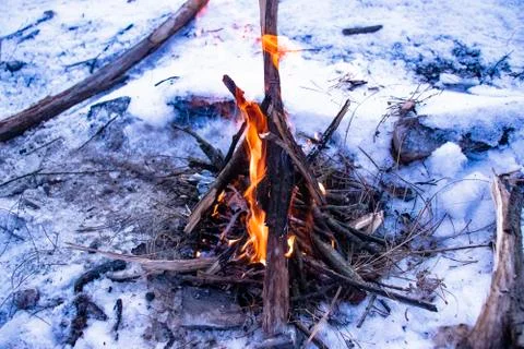 Bonfire at winter Stock Photos
