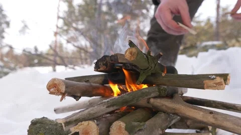 Bonfire in winter in the snow Stock Footage 193117204
