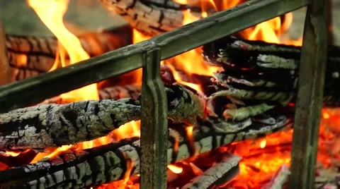 A bonfire, wood burning, close-up Stock Footage 50294840